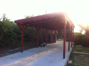 9,5 x 3 méter széles trapézlemez tetős dupla kocsi beálló